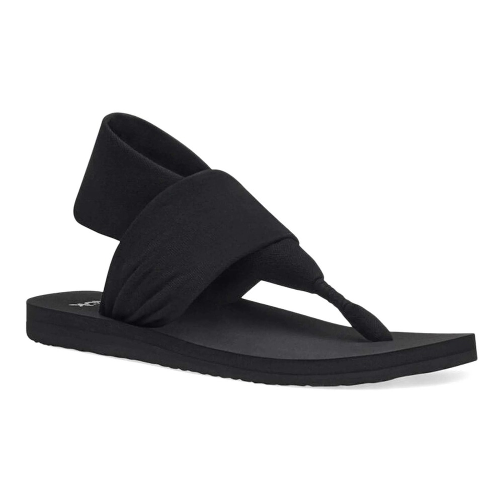 Sanuk Womens Sling Sandal Black Sz 9 Yoga Mat Footbed Stretch Strap Summer Slide - Picture 2 of 2